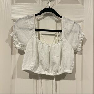 White Puff Short Sleeve Tie-Back Crop Top Hollister
